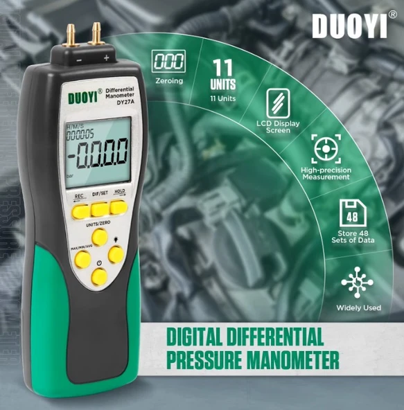 DUOYI DY27A Dijital Diferansiyel Basınç Ölçer Manometre Bar Hassasiyeti 0.001-Hava Basıncı Test Cihazı - 2