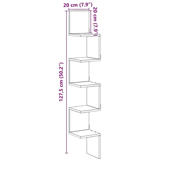 Zig Zag Köşe Duvar Rafı / Kitaplık Atlantik Çam 20x20x130 Modern Minimalist Köşe Rafı - 7