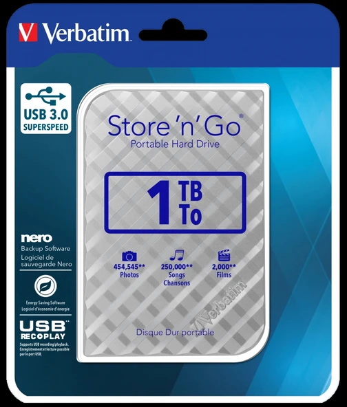 VERBATIM 53197 - 1TB USB 3.0 SILVER PORTABLE HARD - Resim 4