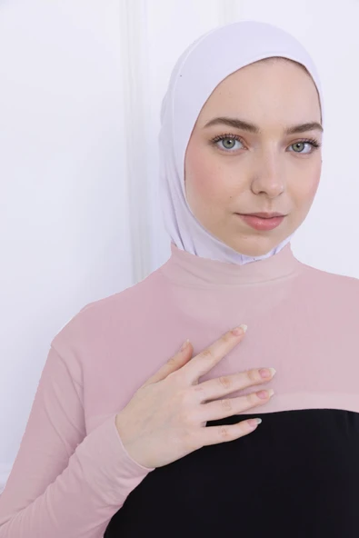 Loggia Balıkçı Yaka Boyunluklu Kolluk - Likralı Kadın Body Tesettür Crop Bolero-Pudra - 5