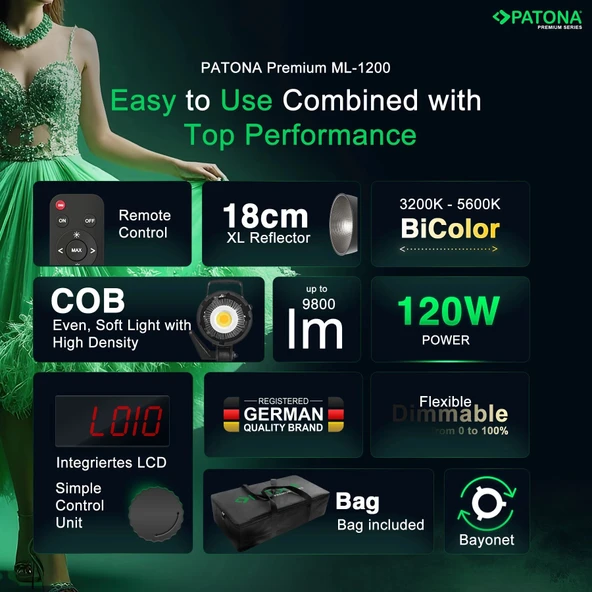 PATONA  120W COB ML-1200  Bi Color   Fotoğraf ve Video ışığı - Resim 6