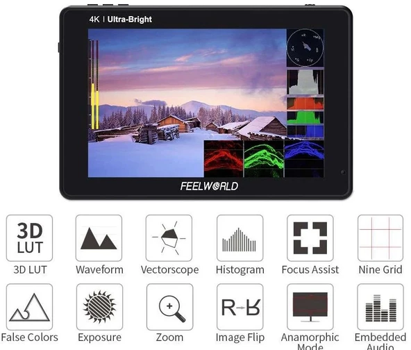 FEELWORLD LUT7 7 Inç 3D LUT Ultra Parlak 2200nit Dokunmatik Ekran Kamera  Alan Monitörü - Resim 6