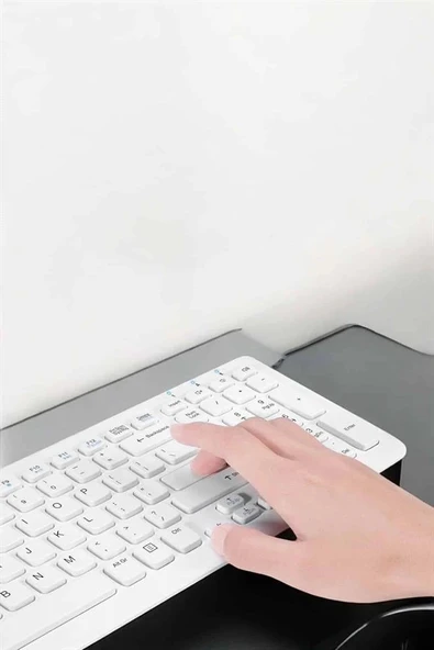 Q Klavye Beyaz Klavye Ve Mouse Seti Kablosuz USB Girişli - Resim 4