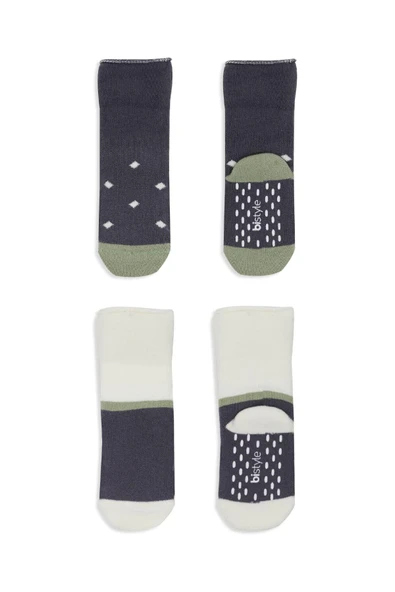 Bistyle Puanlı Kaymaz Havlu Soket Çorap 2'Li BS10502 Antrasit - Resim 3