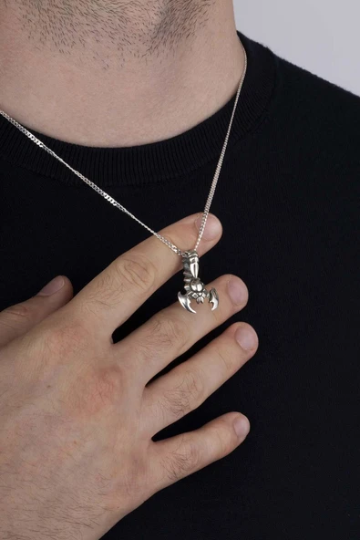 Gümüş Pazarım Akrep Motifli Erkek 925 Ayar Gümüş Kolye ürün görseli 1