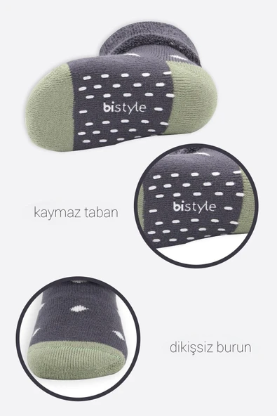 Bistyle Puanlı Kaymaz Havlu Soket Çorap 2'Li BS10502 Antrasit - Resim 4