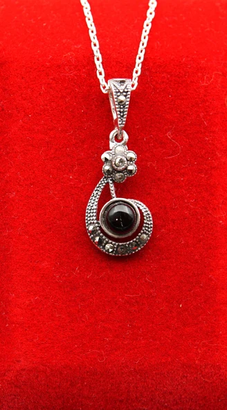 925 Ayar Kadın Oltu Taşı Kadın Kolye sk000106 ürün görseli 1