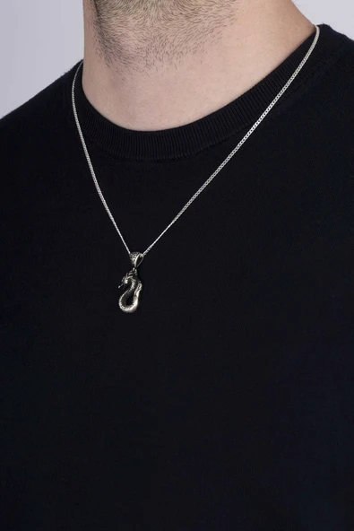 Gümüş Pazarım Ejderha Motifli Erkek Gümüş Kolye - 2