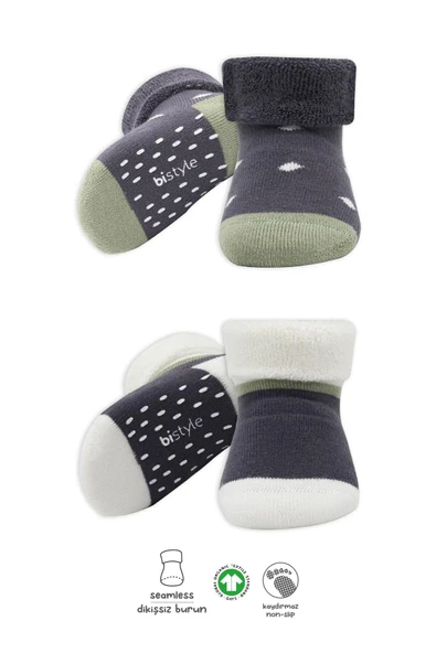 Bistyle Puanlı Kaymaz Havlu Soket Çorap 2'Li BS10502 Antrasit ürün görseli 1