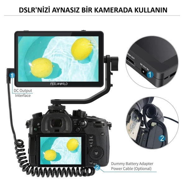 FEELWORLD F6 PLUS 6 inç  3D LUT Kamera  Alan Monitörü 1920x1080 HD 4K HDMI - 6