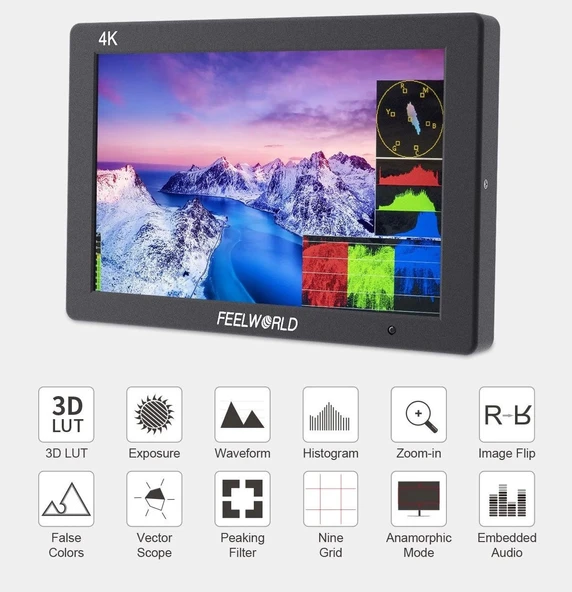 FEELWORLD T7 PLUS 7 İnç 3D LUT  Kamera Alan Monitörü 1920x1200  4K HDMI - 6