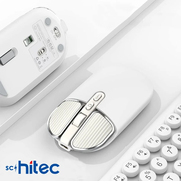 Schitec M203 Çift Modlu Taşınabilir Optik Kablosuz 2.4GHz ve Bluetooth Bağlantılı Süper Sessiz Mouse Beyaz