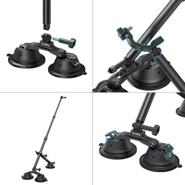 SmallRig 4380 Insta360 X3 X4 X5 Ve Aksiyon Kameralar İçin  Vakumlu Araç Montaj Seti - 4