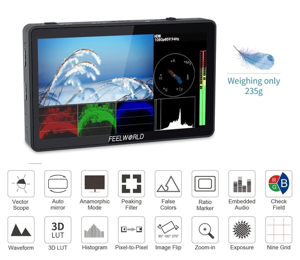 FEELWORLD F6 PLUS 6 inç 3D LUT Kamera Alan Monitörü 1920x1080 HD 4K HDMI - 8