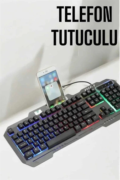 Oyuncu Klavyesi Q Klavye RGB Işıklı Mouse Hediyeli - Resim 3