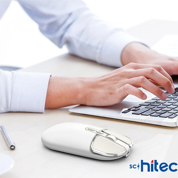 Schitec M203 Çift Modlu Taşınabilir Optik Kablosuz 2.4GHz ve Bluetooth Bağlantılı Süper Sessiz Mouse Beyaz - 2