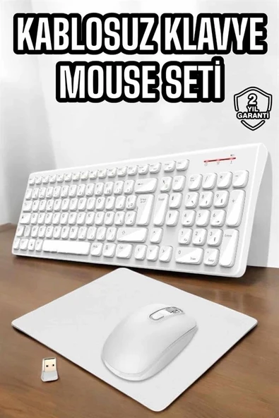 Q Klavye Beyaz Klavye Ve Mouse Seti Kablosuz USB Girişli - Resim 2