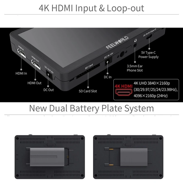 FEELWORLD F6 PLUS 6 inç 3D LUT Kamera Alan Monitörü 1920x1080 HD 4K HDMI - 7