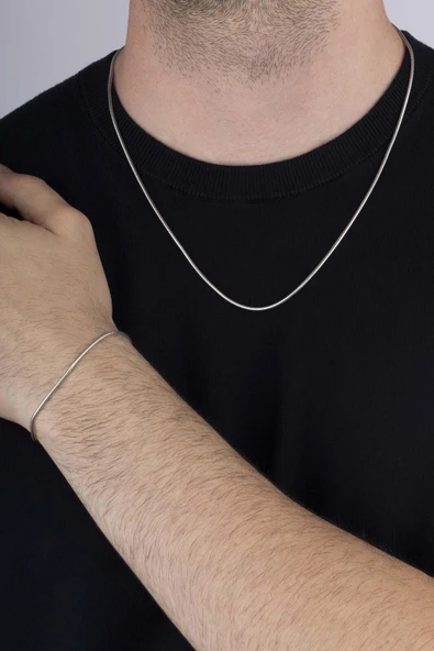 Gümüş Pazarım İtalyan Model Klasik Erkek Gümüş Zincir Kolye Bileklik Kombini - 2