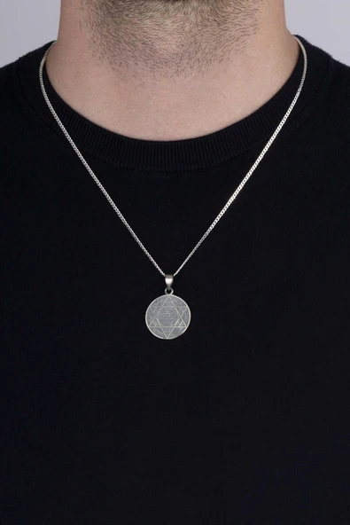 Gümüş Pazarım Hz. Süleyman Mührü 925 Ayar Gümüş Erkek Kolye - 3