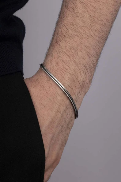 Gümüş Pazarım Tilki Kuyruğu 925 Ayar Gümüş Erkek Zincir Bileklik