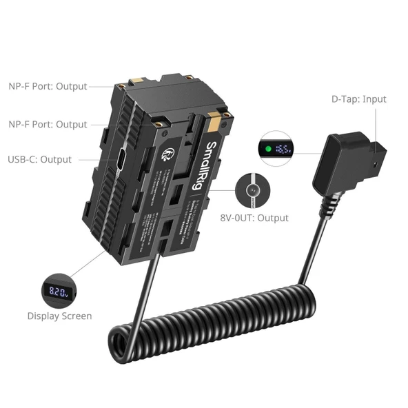 SmallRig 4884 D-Tap - Çift Taraflı NP-F Sahte Pil Güç Kablosu - Resim 3
