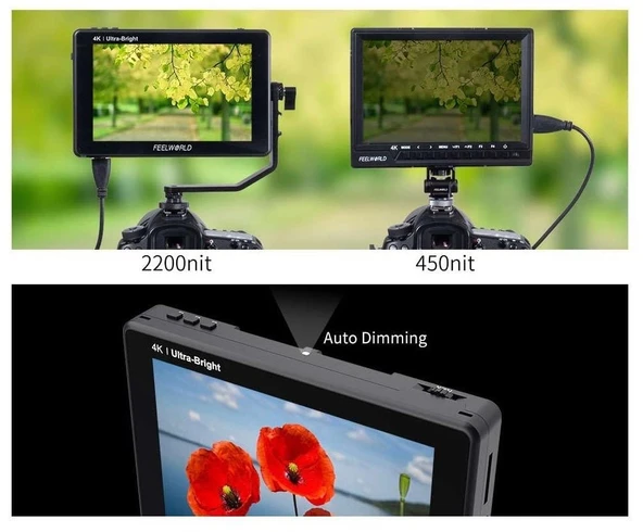 FEELWORLD LUT7 7 Inç 3D LUT Ultra Parlak 2200nit Dokunmatik Ekran Kamera  Alan Monitörü - Resim 3