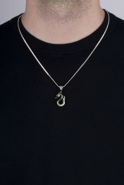 Gümüş Pazarım Ejderha Motifli Erkek Gümüş Kolye - 3