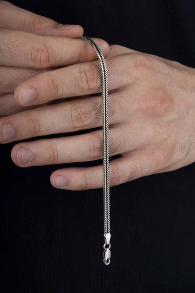 Gümüş Pazarım Tilki Kuyruğu 925 Ayar Gümüş Erkek Zincir Bileklik Kolye Kombini - 4