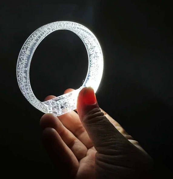 Beyaz-Gümüş Led Işıklı Baskı Yapılabilen Pilli Bileklik Bilezik 1,5 cm Genişlik - 1
