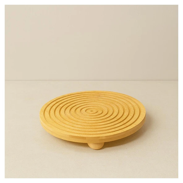 Bambu Dekoratif Top Ayaklı Yuvarlak Sunum Tabağı, Servis Tabağı, (28 X 28 cm)