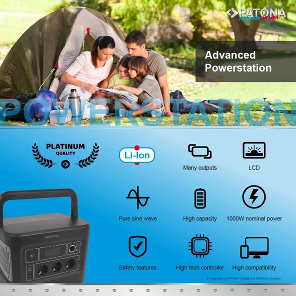 PATONA 9989 Platinum Taşınabilir Güç İstasyonu 1000Wh 1000W/230V USB5V/2.4A DC12V/10A - Resim 5
