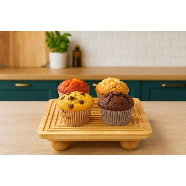 Bambu Dekoratif Top Ayaklı Sunum Tabağı, Servis Tabağı, (28 X 28 cm) - 2