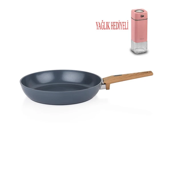 Seramik Tava 28 CM Yanmaz Yapışmaz Yüzey ve Pembe Yağdanlık - Resim 4