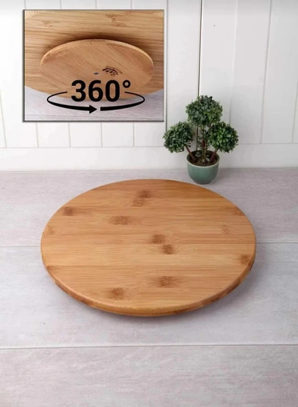 Bambu Dekoratif Yuvarlak Sunum Tabağı, 360 Derece Dönebilen Servis Tabağı, (30 X 30 cm) - 3