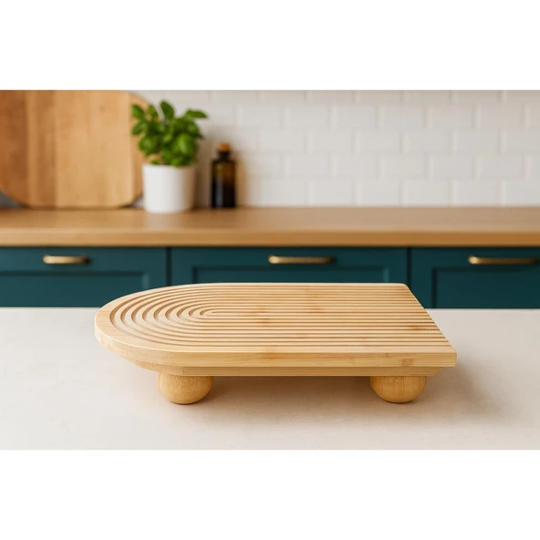 Bambu Dekoratif Top Ayaklı Sunum Tabağı, Servis Tabağı, (23 X 33 cm) - 2