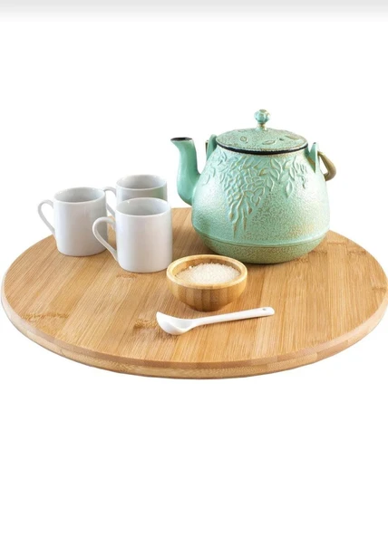 Bambu Dekoratif Yuvarlak Sunum Tabağı, 360 Derece Dönebilen Servis Tabağı, (30 X 30 cm) - 1