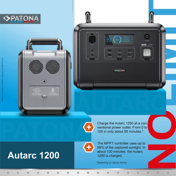 PATONA 9969 Platinum Taşınabilir Güç İstasyonu 1200 960Wh PD100W USB-C USB-A AC LED Işık LiFePO4 - Resim 7