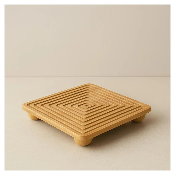 Bambu Dekoratif Top Ayaklı Sunum Tabağı, Servis Tabağı, (28 X 28 cm)