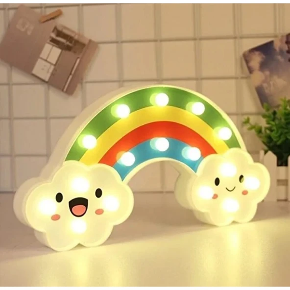 Gülen Bulutlu Gökkuşağı LED Gece Lambası ürün görseli