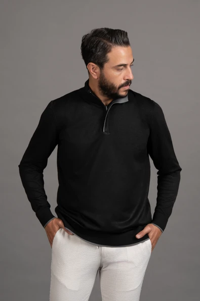 Fermuarlı Balıkçı Yaka Polyamid Kumaş Mevsimlik Triko Kazak - Resim 10