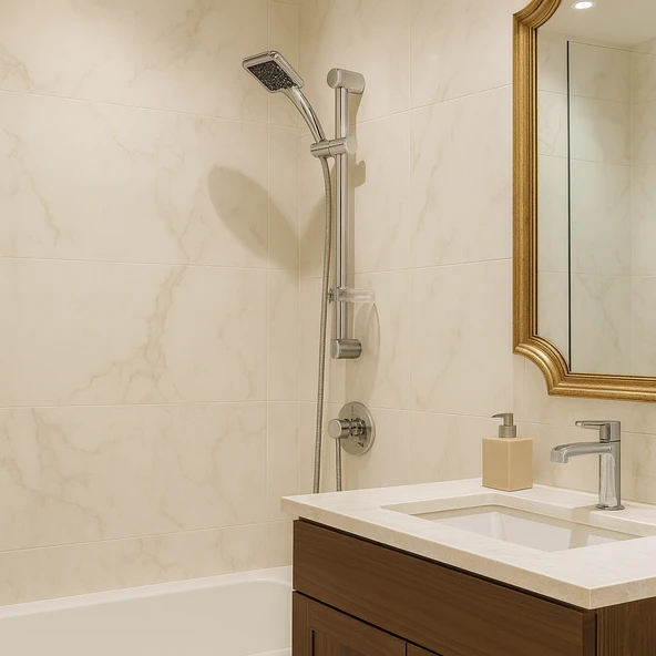 River Sürgülü Duş Seti Krom Kaplama Şeffaf Sabunluklu Ayarlanabilir Yükseklikli Lüks Banyo Duş Takım - Resim 4