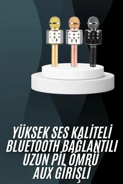 Karaoke Mikrofon Bluetooth Bağlantılı Aux Girişli Uzun Pil Ömrü Yüksek Ses Kaliteli ürün görseli