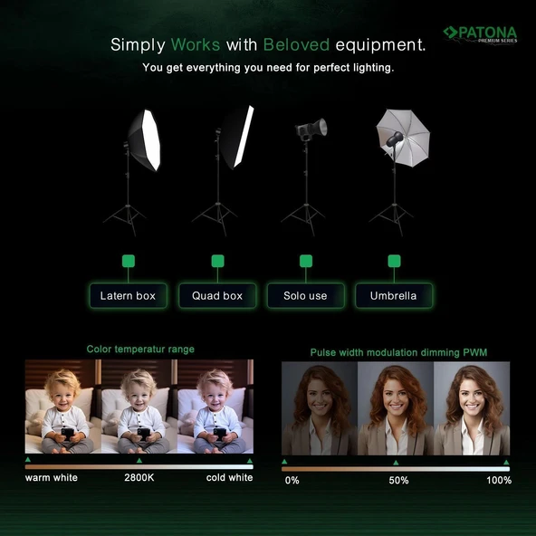 PATONA COB-300 Watt Bi Color İki'li Kit LED Video Işığı - Resim 5