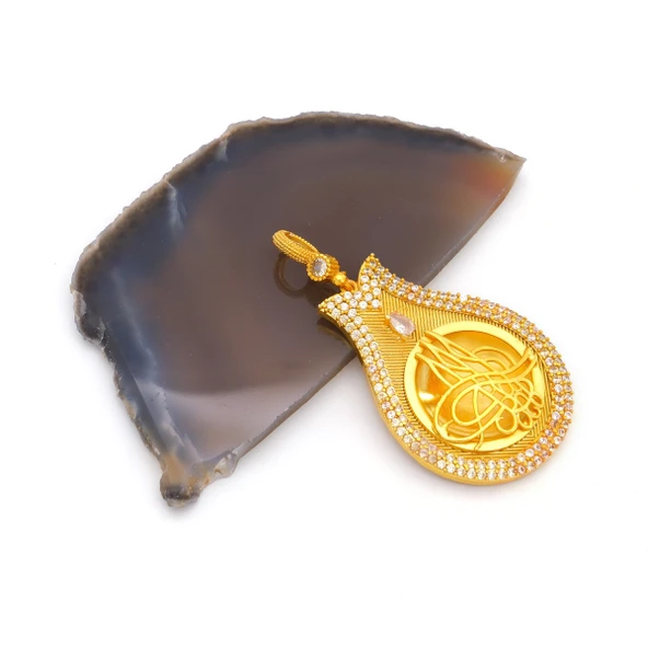 Altın Kaplama Tuğralı Kolye Ucu TGR-717 - Resim 4