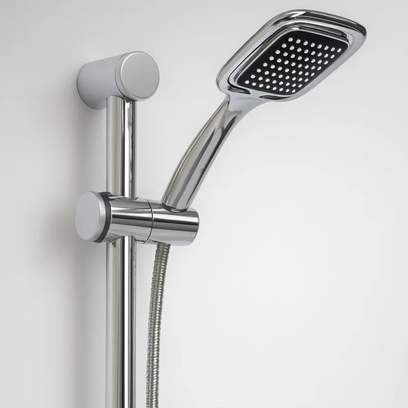 River Sürgülü Duş Seti Krom Kaplama Şeffaf Sabunluklu Ayarlanabilir Yükseklikli Lüks Banyo Duş Takım - Resim 7