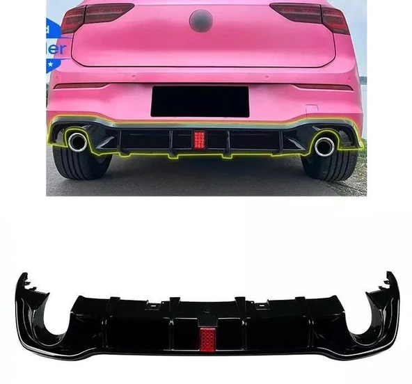 AUTOGP Vw golf 8 gti arka tampon difüzörü ledli ışıklı piano black 2021+ ürün görseli 1