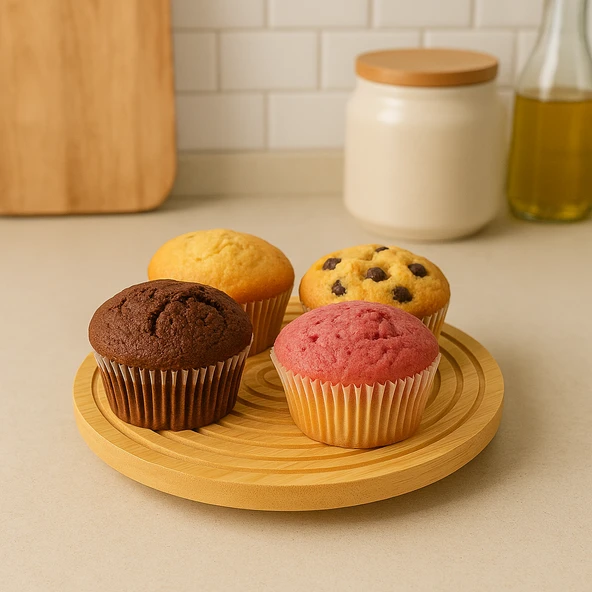 Bambu Dekoratif Yuvarlak Sunum Tabağı, 360 Derece Dönebilen Servis Tabağı, (28 X 28 cm) - 3