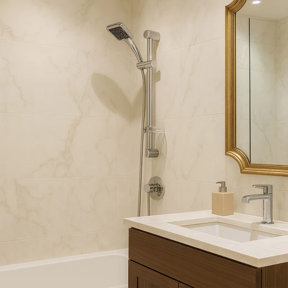 River Sürgülü Duş Seti Krom Kaplama Şeffaf Sabunluklu Ayarlanabilir Yükseklikli Lüks Banyo Duş Takım - Resim 6