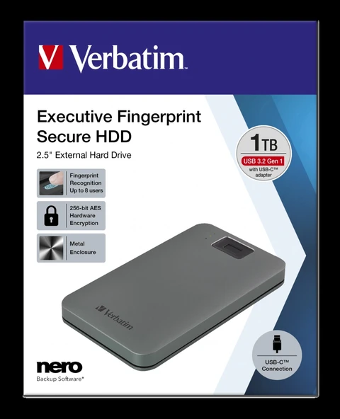 VERBATIM 53652 V EXE FP HDD USB 3.2G1/USB-C 1TB Gr. - Resim 4